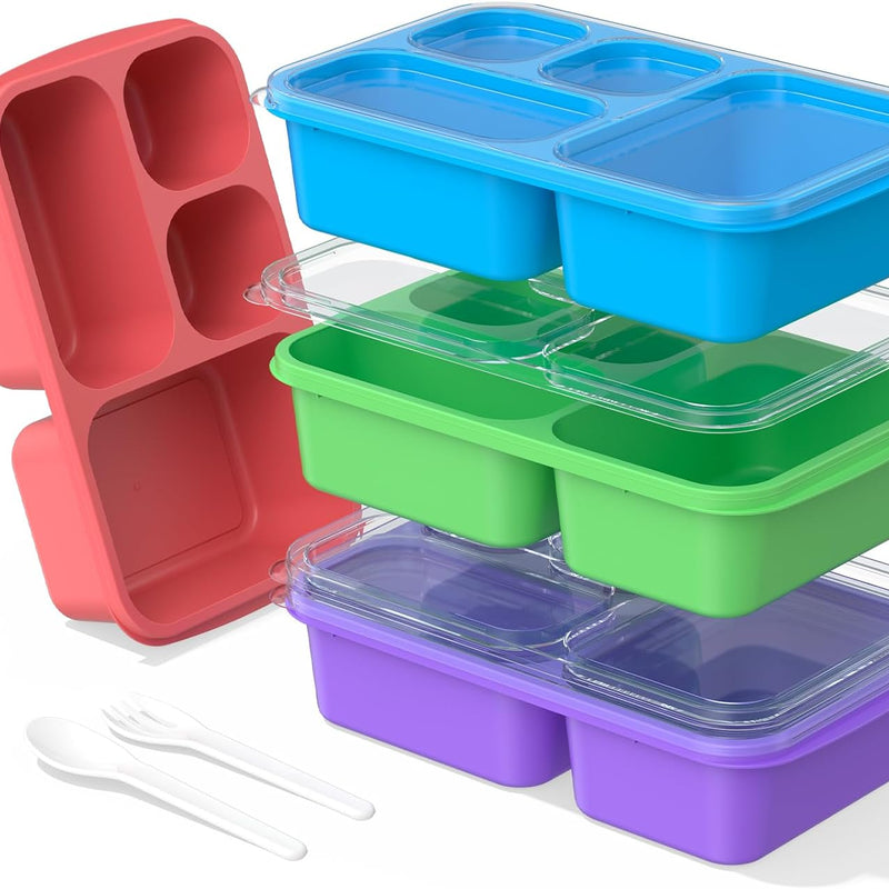 Bento Box Adult Lunch Box - 4 Pack, 5 - Compartment Meal Prep Container for Kids, Reusable Food Storage Snack Containers - Stackable for School, Work, and Travel (Wheat(Green/Blue/Pink/Beige))
