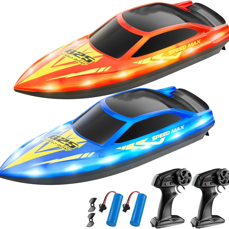 Remote Control Boat for Kids with LED Lights, 2 Speed Modes, Self-Righting, Waterproof RC Boats for Pool, Lake, and River