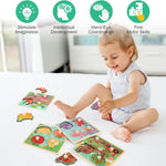 4-piece Wooden Peg Puzzles for Toddlers, Farm Dinosaur Fruit Marine Animals Preschool Learning Toys