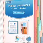 HABGP 12 Pocket Plastic folders with Pockets, 6 Colors Multi Pocket Folder Binder with Dividers, Office Organizer Folder Letter Size School Supplies