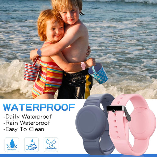 Waterproof Airtag compatible silicone bracelets for kids, 2 pack hidden wristband, lightweight tracker watch band