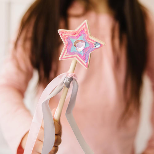 Melissa & Doug Created By Me! Paint & Decorate Your Own Wooden Princess Wand Craft Kit, Pink Princess Crafts Great for Rainy Days, Toys for Kids Ages 4+