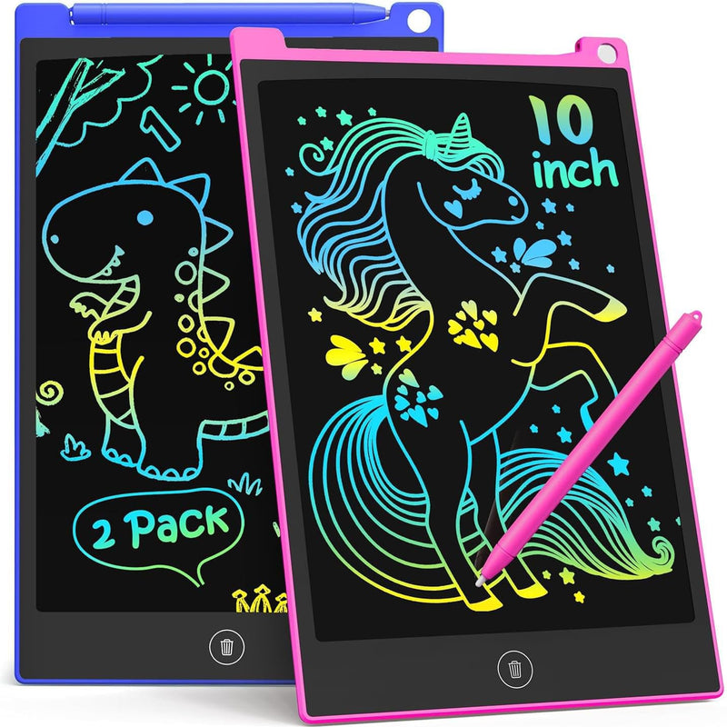 TECJOE 10 Inch 2 Pack LCD Writing Tablet, Colorful Doodle Board Drawing Tablet for Kids, No Mess Toddler Travel Learning Toys, Christmas Birthday Gifts for 3 4 5 6 7 8 Year Old Boys Girls Preschooler