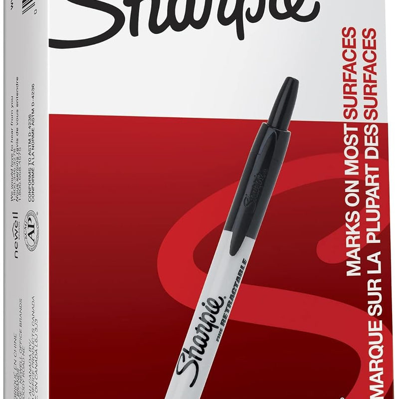 Sharpie Retractable Permanent Markers, Fine Tip, Black, 12 Count - Desk, Classroom, Office Supplies
