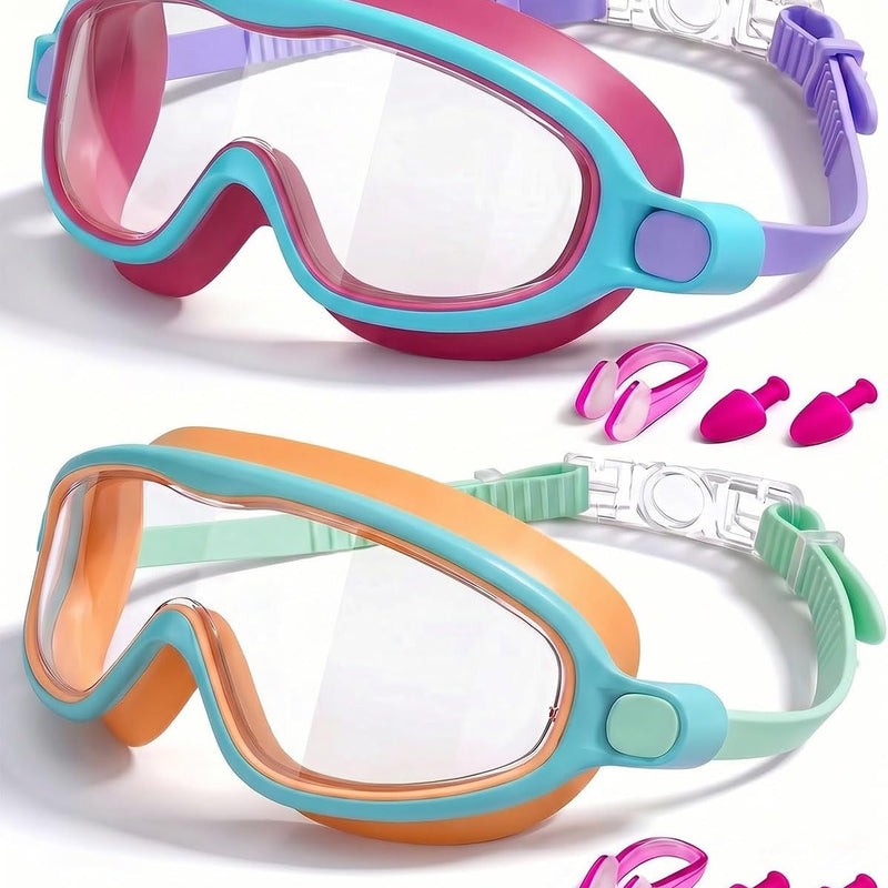 Kids Swimming Goggles 2 Pack, Anti Fog&UV Swim Goggles for Boys Girls, No Leak Pool Beach Essentials for kid 3-14