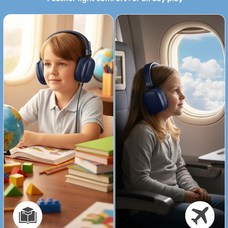 awatrue Kids Over-Ear Bluetooth Headphones, 85dBA Safe Volume, Navy Blue | Built-in Microphone, Bluetooth 5.4, Foldable, 50H Playtime, USB-C Charging