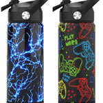 Boys Water Bottle with Straw,18 oz Kids Insulated Cups with Stainless Steel Leak Proof for School,Sport&Travel（Lightning）