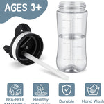 14oz Clear Kids Water Bottle with Straw Lid, BPA-Free Tritan, Measurement Scale, Sturdy Handle Wide Mouth Leak-proof Reusable Plastic Bottle for Boy& Girls, Back to School（Clear）