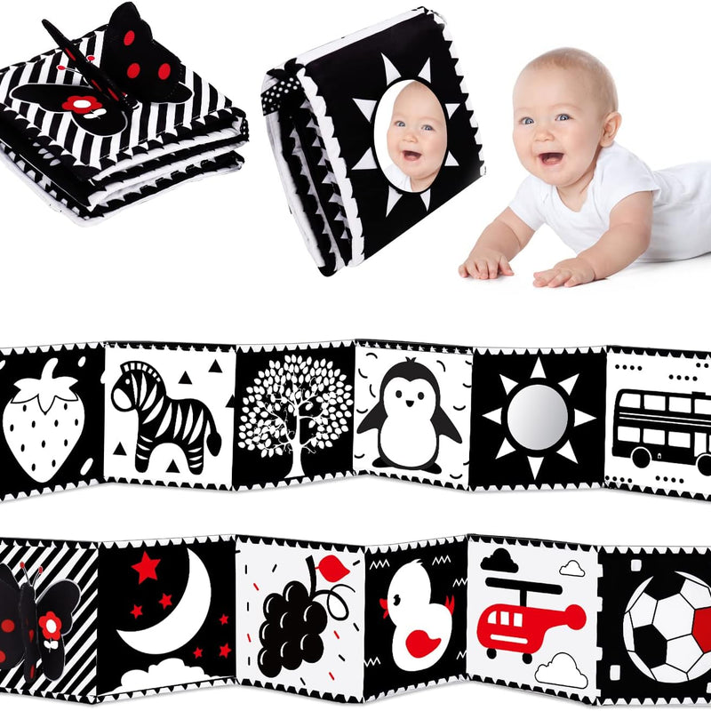 Black and White High Contrast Toys for Baby 0-3 3-6 months Infant Tummy Time Soft Crinkle Book Mirror Sensory Toys 0 2 4 5 6 Month Old Babies Boy Gril Newborn Development Christmas Stocking Stuffer