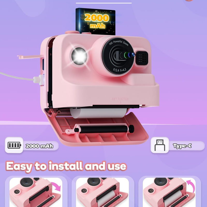 Dylanto Kids Camera Instant Print, 1080P Kids Instant Cameras, Christmas Birthday Gifts for Girls Age 3-12