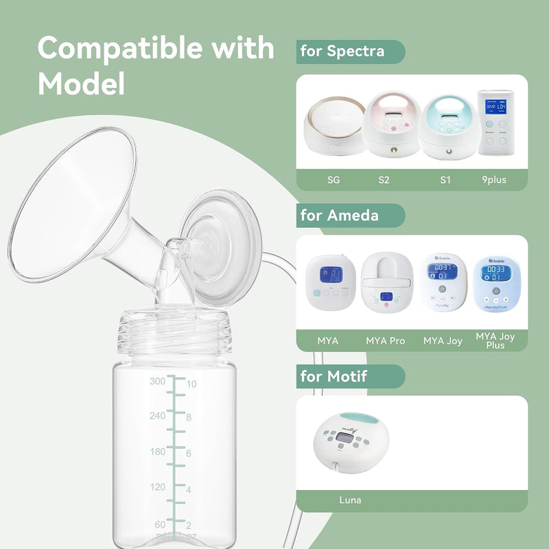 10oz Breastmilk Storage Bottle, Compatible with Momcozy Milk Cooler 22oz & Spectra Pumps, BPA-Free Wide-Neck Collection Bottles for Pumping & Fridge, Breastfeeding Essentials, 4PCS