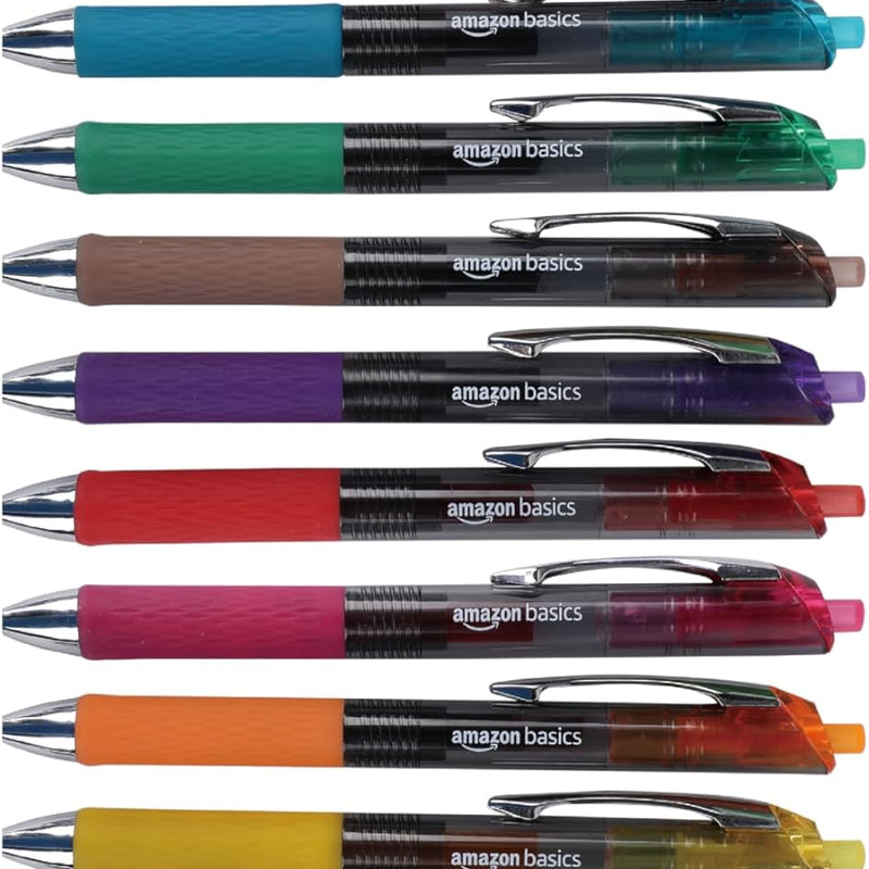 Amazon Basics Retractable Gel Pens, Fine Point 0.7mm, Smooth Writing, Black, No Smudge, School and Office Supplies, 12-Pack