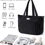 Bagstellar Corduroy Tote Bag for Women, 17 Pockets Laptop Work Tote Purse | Large 15.6” Computer Bag w/ 40oz Cup Holder & Strap, Zipper Teacher Nurse Bible Shoulder Bag for School Travel College Office