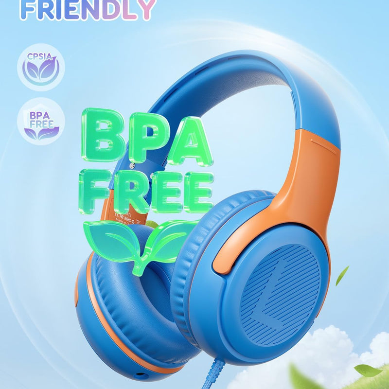 awatrue kids headphones wired toddler headphones with microphone over-ear design 85/94db volume-limiting