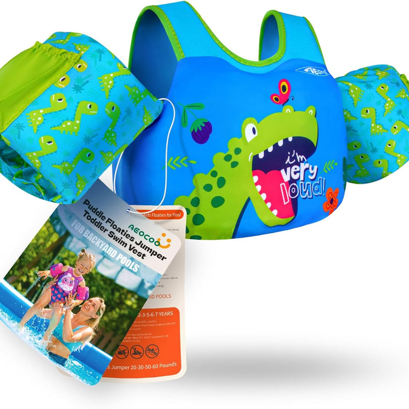 AEOCOO Puddle Float Jumper for Swiming, Toddler Swim Vest for Water Play, Pool Floats with Swimming Arm Floaties Swim Jacket & Water Wings for Kids Swimmies, Boys, Girls, Niños