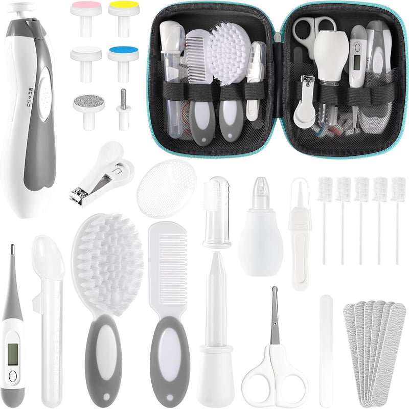 Baby Healthcare and Grooming Kit for Newborn Kids, 24PCS Upgraded Safety Baby Care Kit, Newborn Nursery Health Care Set, Baby Care Product (Grey White)