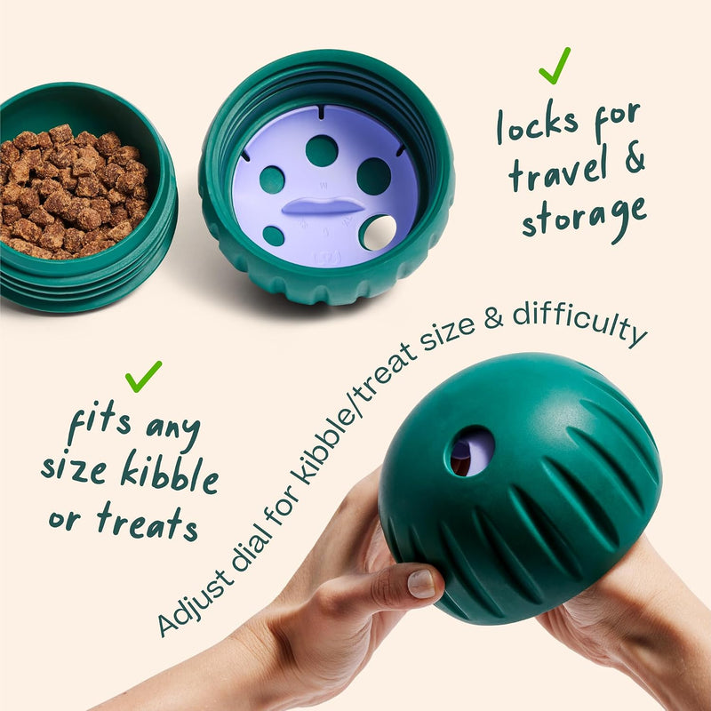 WOOF Walkabout - Enrichment Dog Toys Puzzle and Treat Dispenser - Adjustable Difficulty for Kibble and Treats - Durable Rubber - Easy to Clean - Small