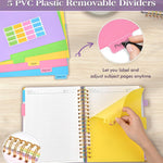 Spiral Notebook Journal with Removable Dividers Tabs, 300 Pages Hardcover Leather 5 Subject College Ruled Notebook, 8"x10" Large B5 Lined Journal for Women Men, Spiral Notebooks for Work School,Purple
