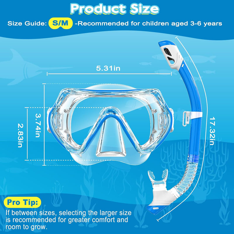 2 Sets Kids Snorkeling Gear for Ages 3-14, Anti-Fog 180° Clear View Dry Top Snorkel Set, Swimming Mask with Nose Cover & Tempered Glass Goggles for Youth Boys Girls Junior