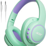 Acer OHR702 Kids Bluetooth Headphones for School with Built-in Mic,Over-Ear | 75H Playtime, Bluetooth 6.0, 3.5mm Jack Aux Cord, 85dBA Safe Volume, USB-C Fast Charging, for iPad/Travel/Tablet- Blue Green