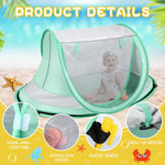 Kapeazo Baby Beach Tent, Pop Up UV Sun Shade for Infant Toddlers (Green) | Portable Baby Beach Essentials, Sun Shelter for Travel, UPF 50+, Breathable Mesh, Infant Sleeping Tent for Parks and Camping