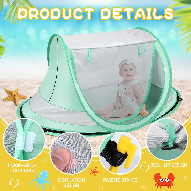 Kapeazo Baby Beach Tent, Pop Up UV Sun Shade for Infant Toddlers (Green) | Portable Baby Beach Essentials, Sun Shelter for Travel, UPF 50+, Breathable Mesh, Infant Sleeping Tent for Parks and Camping