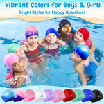Kids Swim Cap for Girls Boys, 2 Size Silicone Swimming Cap for Long Hair, Waterproof Swim Hats for Toddlers Children Teens to Keep Hair Dry