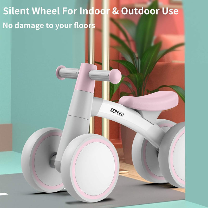 SEREED Baby Balance Bike for 1 Year Old Boy Girl, First Birthday Gift Toy | 12-24 Months Toddler Bike, First Learning Ride on Toys, 4 Silent Wheels Indoor Outdoor Baby Walker