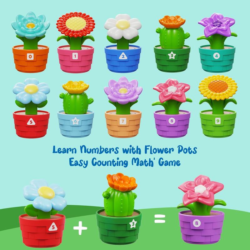 Marlrin Montessori Flower Garden Building Toy 10-potted Flowers Gardening Set for Toddlers, Preschool Learning Toy