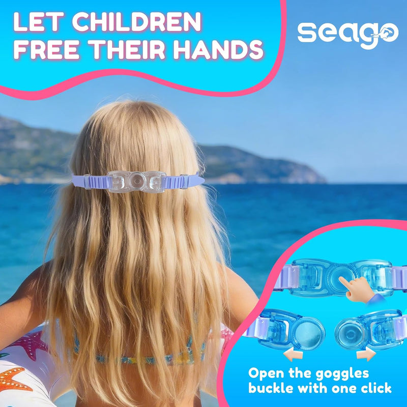 Seago Kids Swim Goggles 2 Pack for 3-12, Anti-Fog Clear View,Toddler Goggles with Nose Cover Swimming Goggles