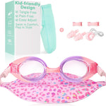 Pixel Panda Kids Swim Goggles with Fabric Strap for 3-12, No Hair Pulling | Kids swimming goggles with soft cloth strap for toddler/boys/girls/children, anti-fog anti-UV, no leak, no raccoon eyes