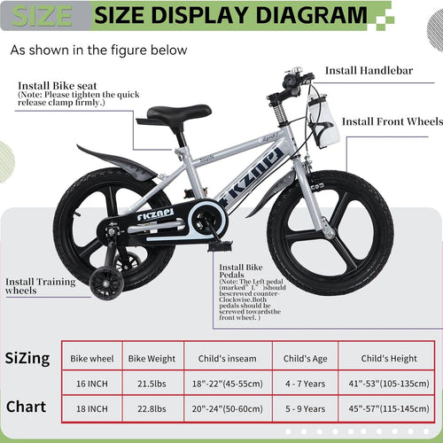High-quality 16-18 inch steel frame kids bike with training wheels and adjustable seat for growing kids