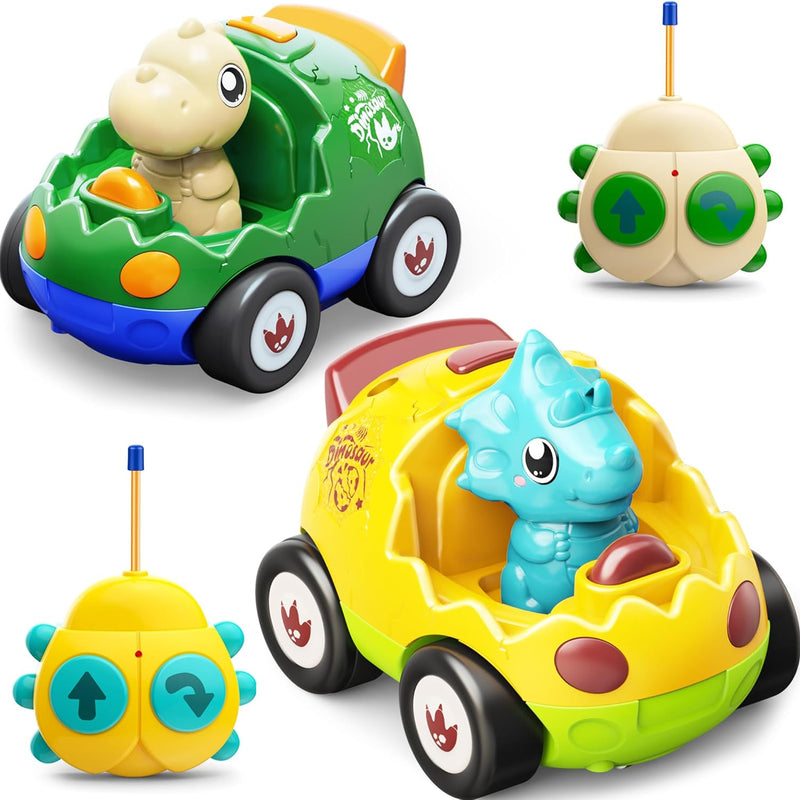 Kidz do 2 Pack Dinosaur Remote Control Cars for Kids 2-5 Years Old with Music and Light Features