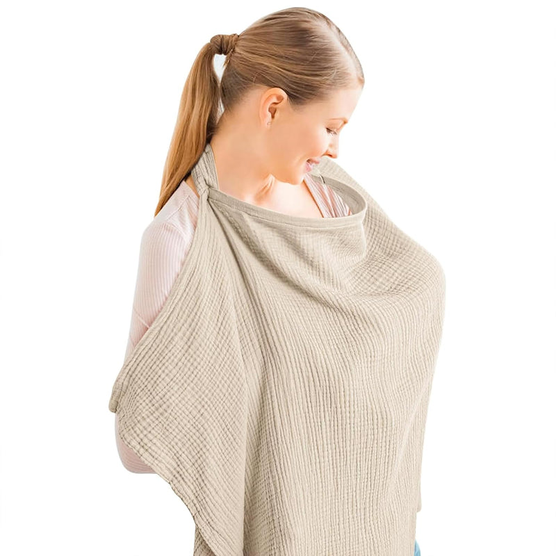 Konssy Muslin Nursing Cover Up for Breastfeeding with Rigid Hoop | 100% Cotton Nursing Apron, Lightweight & Breathable, Carseat Canopy, Breast Feeding Covers for Women (Summer Wheat)