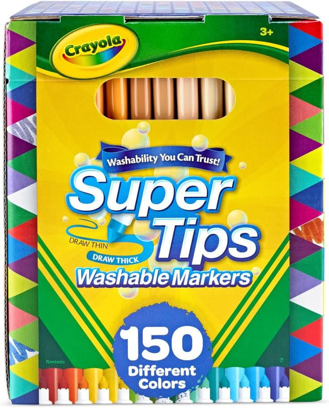 Crayola Super Tips Marker Set (150ct), Teacher Classroom Must Haves, Homeschool Supplies, 2-in-1 Fine Point & Broad Line Markers for Kids, 3+