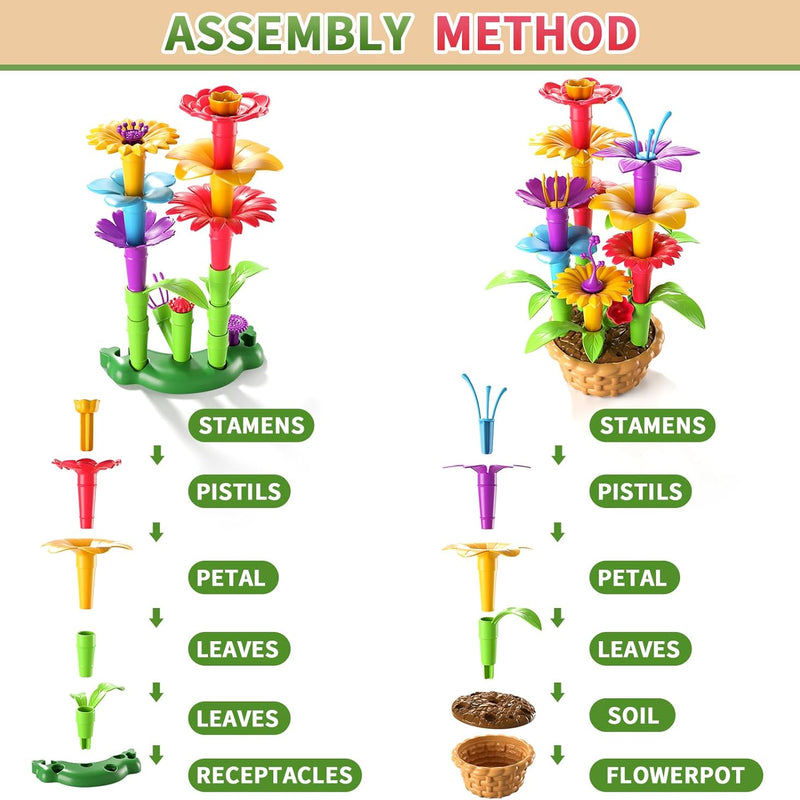 81-Piece Flower Garden Building Toys Set for Girls Ages 3-6, Building Educational Stem Toys with Storage Box