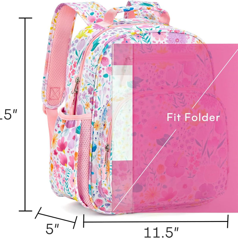 mibasies Kids Backpack for Girls: Girls Backpack 5-8 - Kindergarten Elementary School Bookbag for Girl - Flower Pink