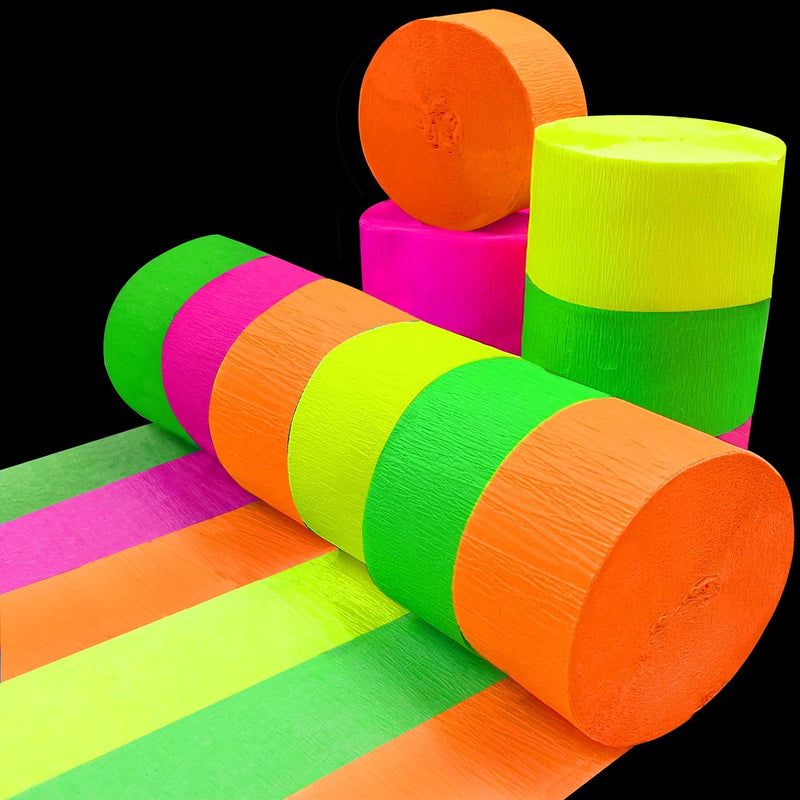 Glow Crepe Paper Streamers: UV Reactive, Neon Party Decor for Blacklight Celebrations