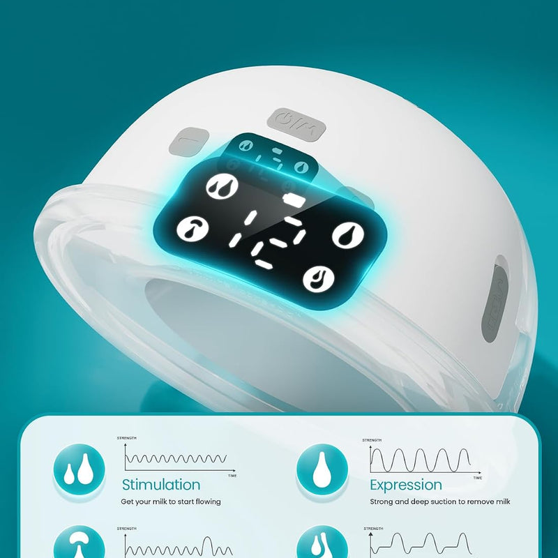 Paruu Hands Free Breast Pump P16, Wearable Breast Pump Electric Portable with 4 Modes & 12 Levels, Max 309mmHg Strong Suction 19/21/24mm Flange Inserts Wearable Breastfeeding Pump, 2 Pack White