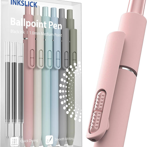 9 Pack Black Ballpoint Pens - 1.0mm Medium Point Smooth Writing Black Ink Ball Point Pens Long Lasting Retractable Fidget Pens for Adults, Men, Women, School, Office (6 Pens & 3 Refills)