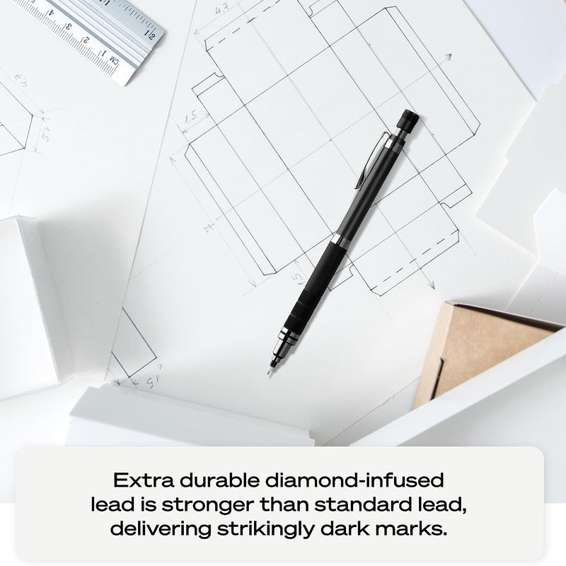uniball Kuru Toga Elite Mechanical Pencil Starter Kit, 0.5mm, HB #2, Silver Barrel, 1 Pack