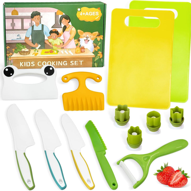 13 Pcs Kids Knife Set for Real Cooking Safe Kitchen Tools for Ages 4+ | Montessori Kitchen Toys Christmas Birthday Gifts for Boys and Girls (A)