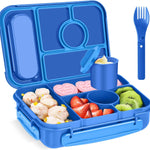 Amathley Bento Box Adult Lunch Box Kids,Lunch Containers for Adults/Kids/Toddler,5 Compartments Bento Lunch Box with Sauce Vontainers,Microwave & Dishwasher & Freezer Safe,BPA-Free (Blue)