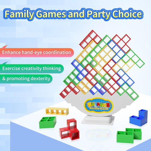 Ziogogco balance stacking blocks game, 48 pieces, ABS material, 4 colors, family and party gift for kids or adults