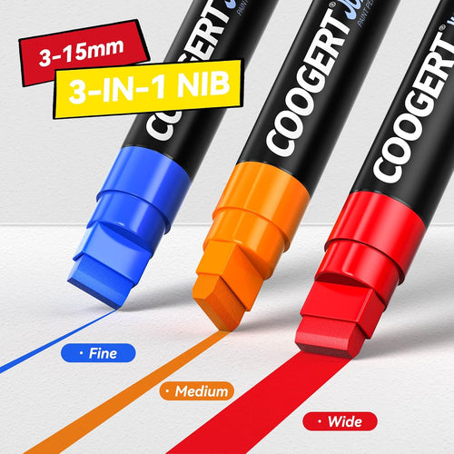 Coogert 8 Colors Jumbo Poster Markers, 15MM Thick Permanent Acrylic Graffiti Markers, Wide Tip Paint Marker for Canvas, Posters Board, Fabric, Window, Wood,Teachers,Banner painting supplies