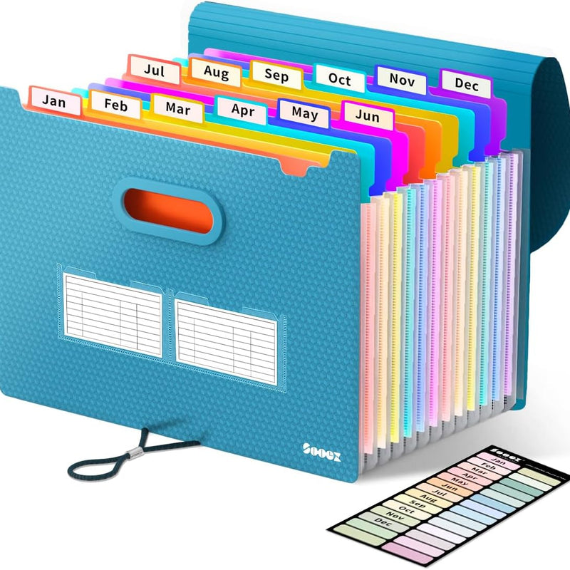 Sooez Upgraded Accordion File Organizer, Expanding File Folder with Deeper 12 Pockets - Never Cover Up Index Tabs, Monthly Bill Paper Receipt Document Organizer, Letter A4 Size for Home Office School
