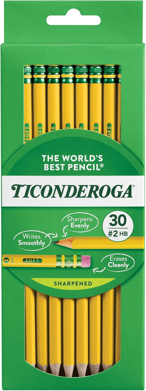 Ticonderoga Wood-Cased Pencils, Pre-Sharpened, 2 HB Soft, Yellow, 30 Count, 6 Packs/180 Count Total