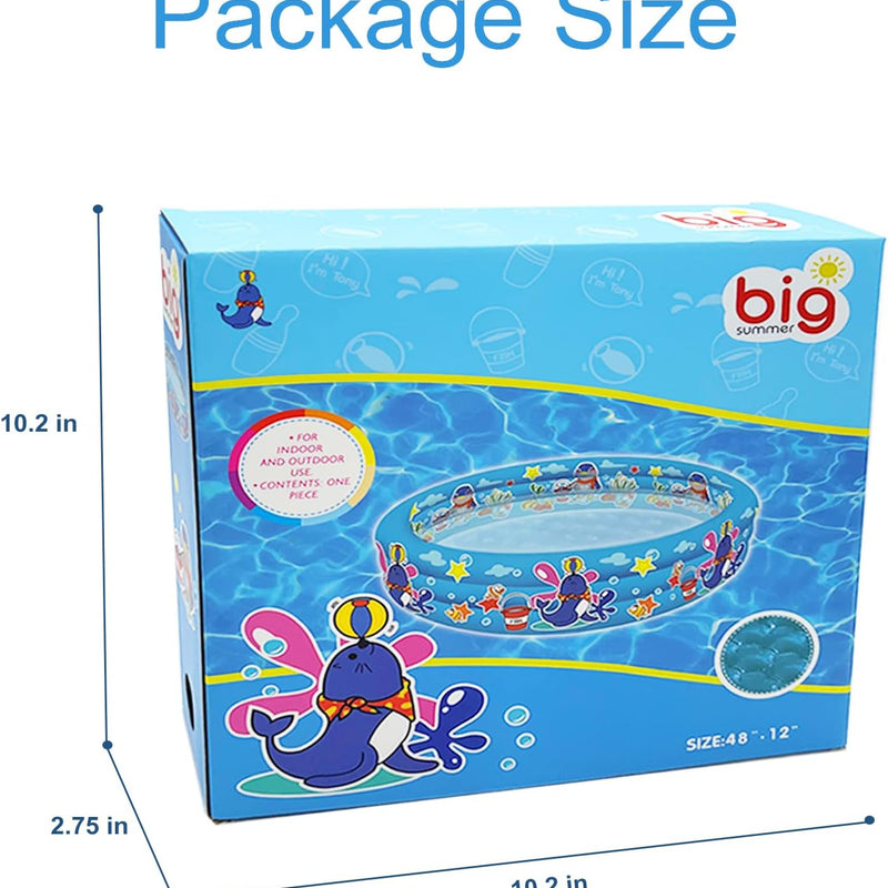 3 Rings Kiddie Pool for Toddler, 48”X12”，Kids Swimming Pool, Inflatable Baby Ball Pit Pool, Small Infant Pool (Blue)