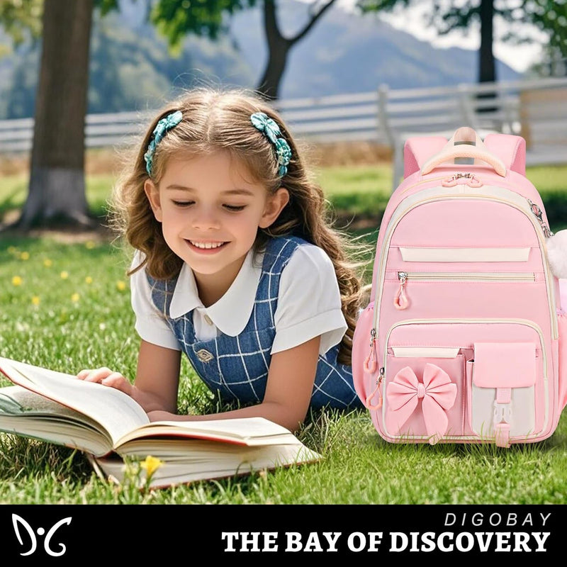 DIGOBAY Backpack for Girls, 3PCS Girls Backpack for School with Lunch Bag Pencil Case, Cute Kids Teens Bookbag for Kindergarten Elementary Preschool Middle School (Pink)