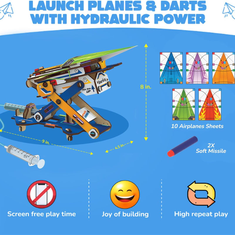 Smartivity DIY 2in1 Hydraulic Paper Airplanes & Darts Launcher STEM Toy for Kids Ages 6-12